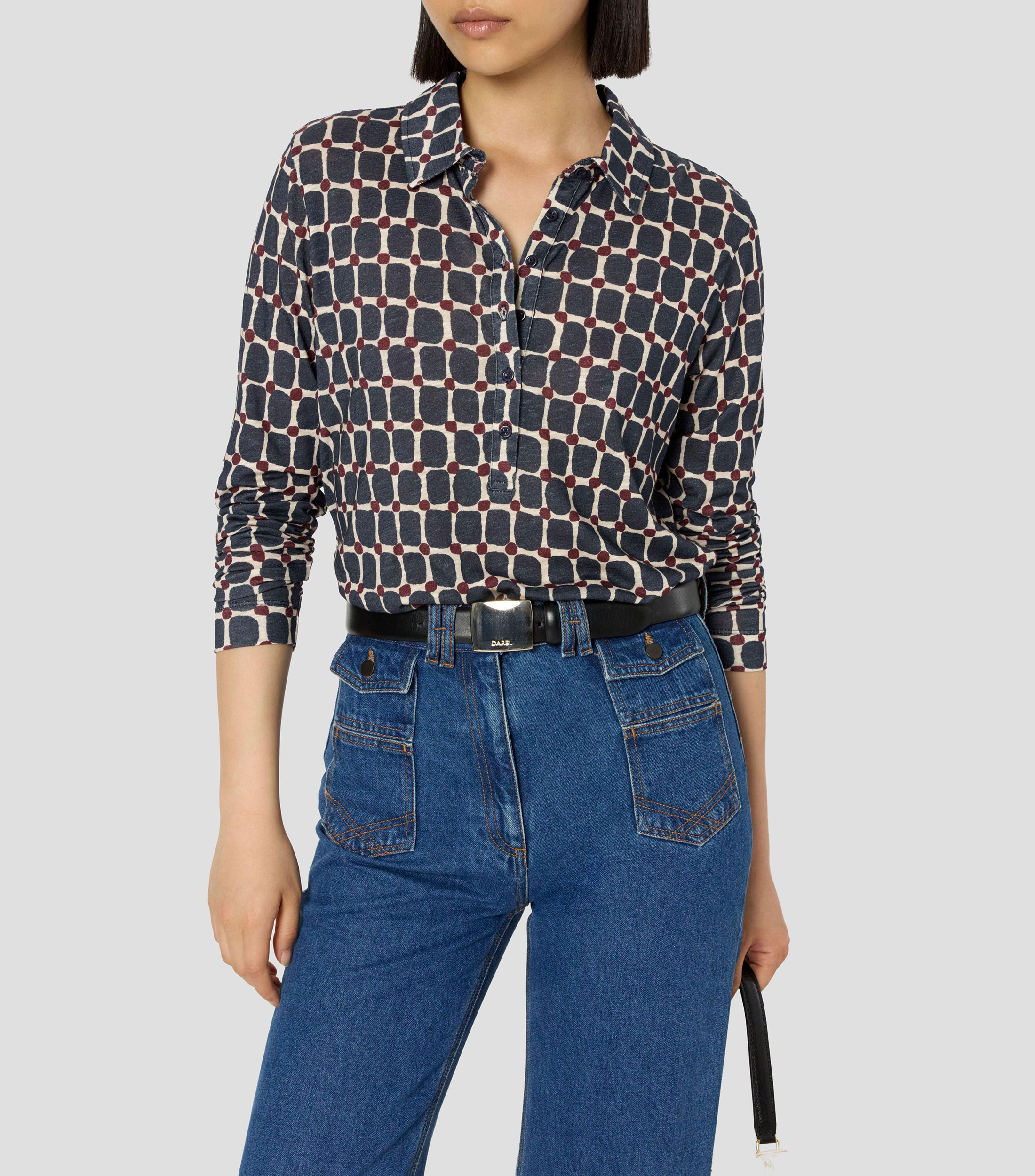 Blusa con estampado manga larga Mujer